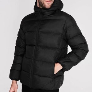 Classic Full Sleeves Zip Up Hooded Two Pockets Custom Winter Microbubble Jacket for Men