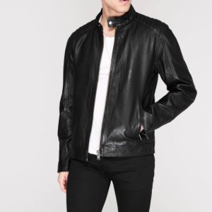 New Arrivals 100% Genuine Lambskin Leather Cotton Lining Full zip fastening Long sleeves 2 pockets Black Leather Jacket for Men