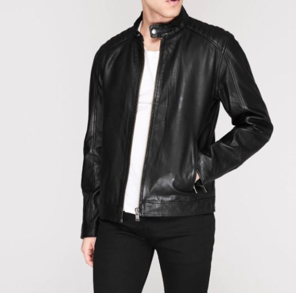 New Arrivals 100% Genuine Lambskin Leather Cotton Lining Full zip fastening Long sleeves 2 pockets Black Leather Jacket for Men