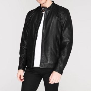 Leather Jacket Latest Fashion Wholesale Custom Full Zip Full Sleeves 2 pockets Lamb skin Leather Jacket Coat for Men