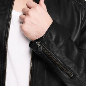 New Arrivals 100% Genuine Lambskin Leather Cotton Lining Full zip fastening Long sleeves 2 pockets Black Leather Jacket for Men