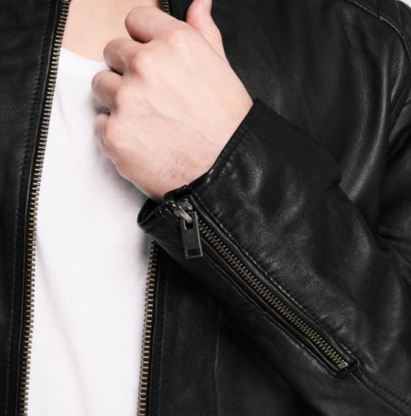 New Arrivals 100% Genuine Lambskin Leather Cotton Lining Full zip fastening Long sleeves 2 pockets Black Leather Jacket for Men