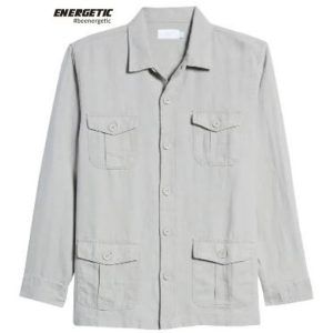 Casual Box-Pleat Pockets Front Button Closure Soft Comfortable 100% Linen Safari Jacket for Men