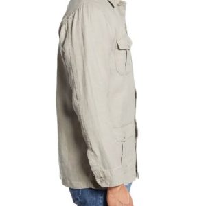 Casual Box-Pleat Pockets Front Button Closure Soft Comfortable 100% Linen Safari Jacket for Men