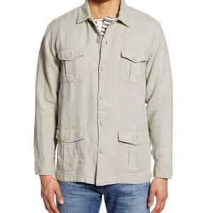 Casual Box-Pleat Pockets Front Button Closure Soft Comfortable 100% Linen Safari Jacket for Men