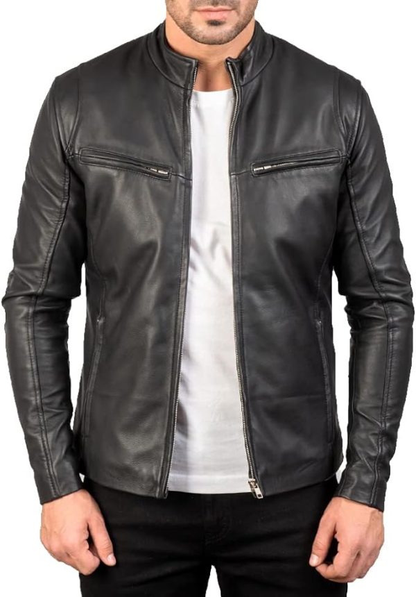 Trendy Men's Genuine Sheep Skin Leather Biker Jacket Real Motorcycle Jacket for Men