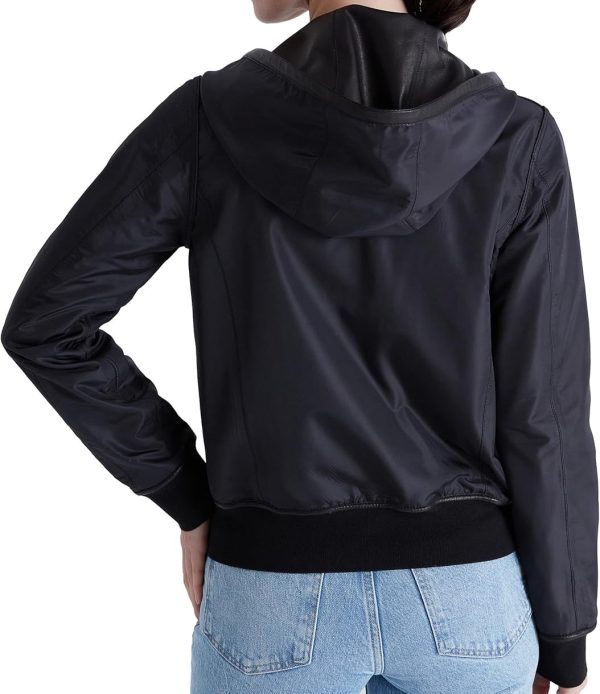 Women's Best-Selling Trending Reversible Black Bomber Leather Jacket with Hood