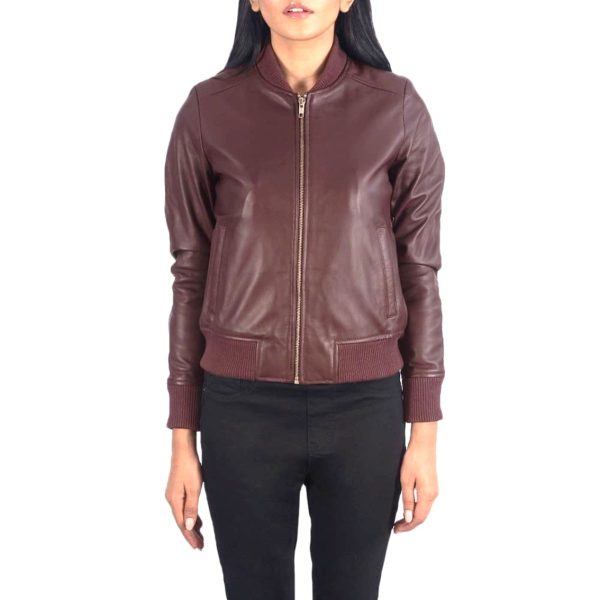 Women's Stylish Real Leather Motocross Racer Jacket Black Maroon Bomber Genuine Leather Jacket