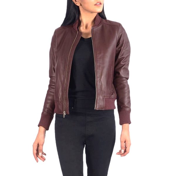 Women's Stylish Real Leather Motocross Racer Jacket Black Maroon Bomber Genuine Leather Jacket