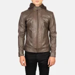 Latest Fashion Men’s Brown Removable Hooded 100% Genuine Leather Biker Jacket