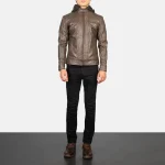 Latest Fashion Men’s Brown Removable Hooded 100% Genuine Leather Biker Jacket