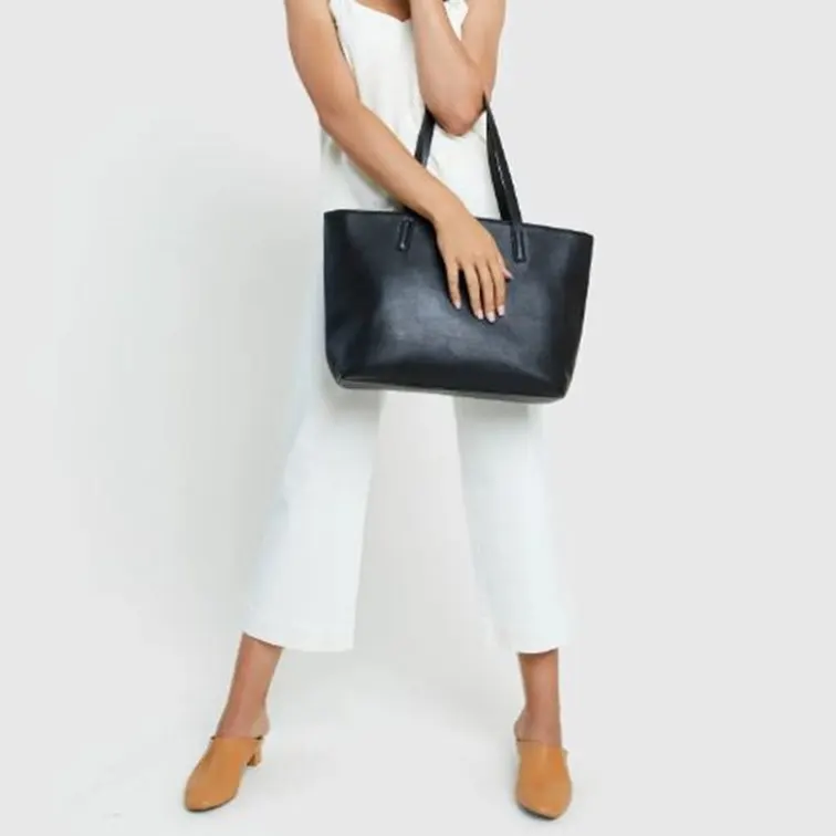 Women Classic Leather Tote Bag Premium Top Grain Laptop Handbag Black Everyday Carry